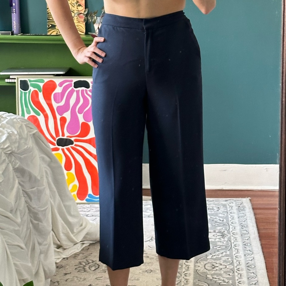 NORDSTROM HALOGEN Navy Blue Wide Leg Cropped Dress Pants